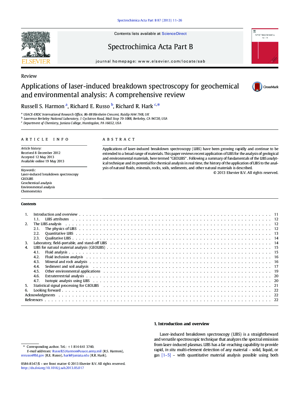 Applications of laser-induced breakdown spectroscopy for geochemical and environmental analysis: A comprehensive review