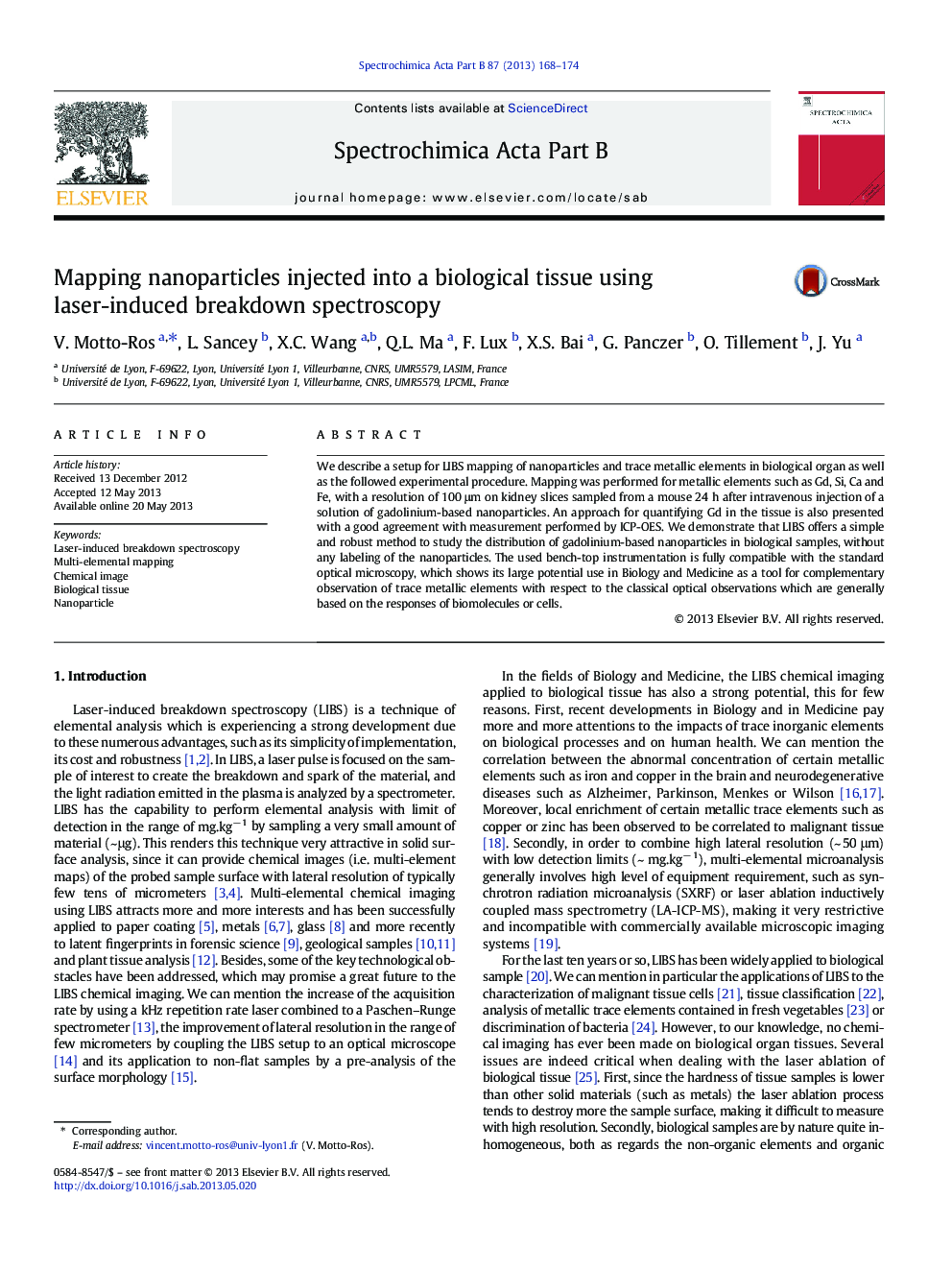 Mapping nanoparticles injected into a biological tissue using laser-induced breakdown spectroscopy