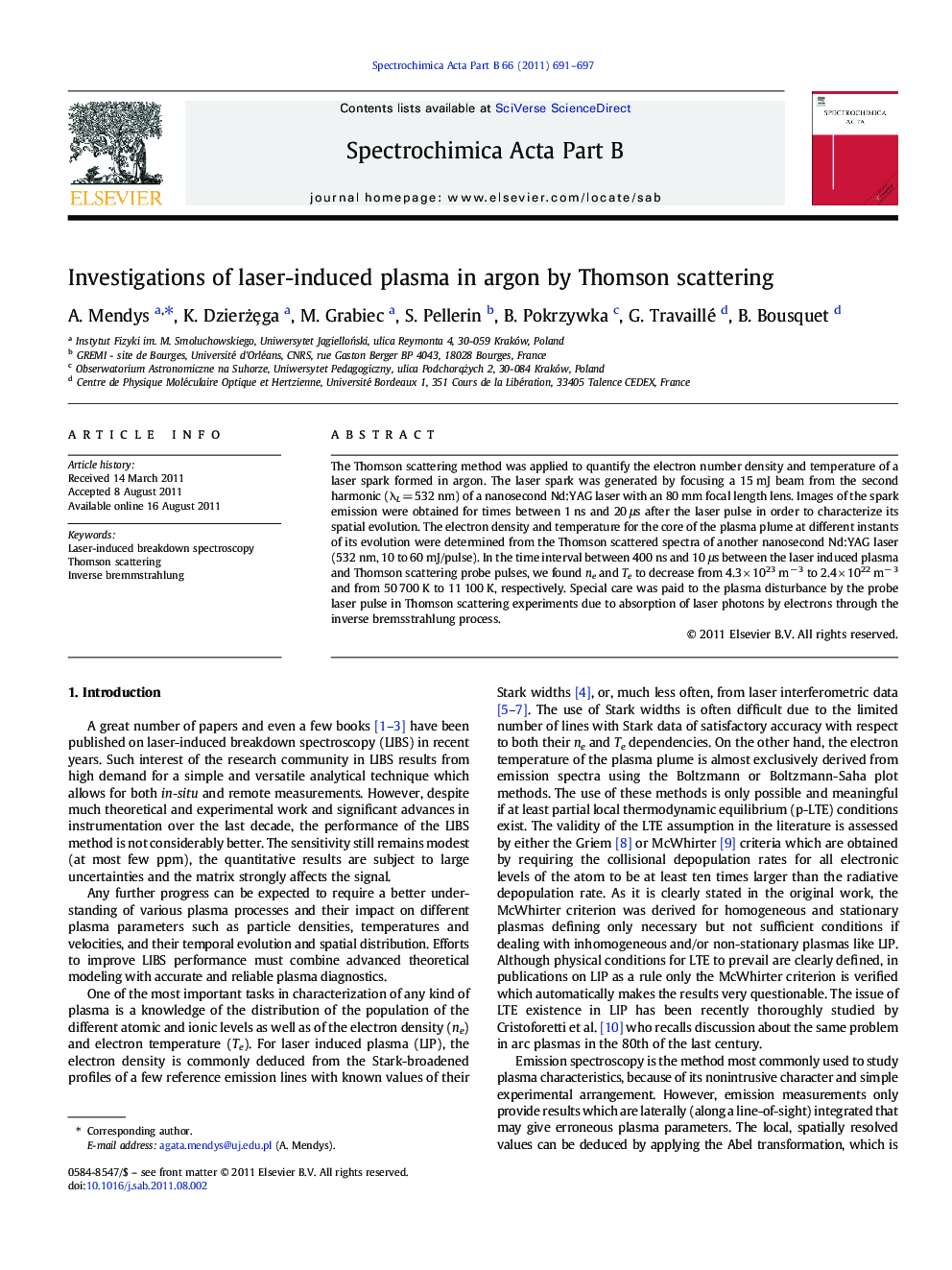 Investigations of laser-induced plasma in argon by Thomson scattering