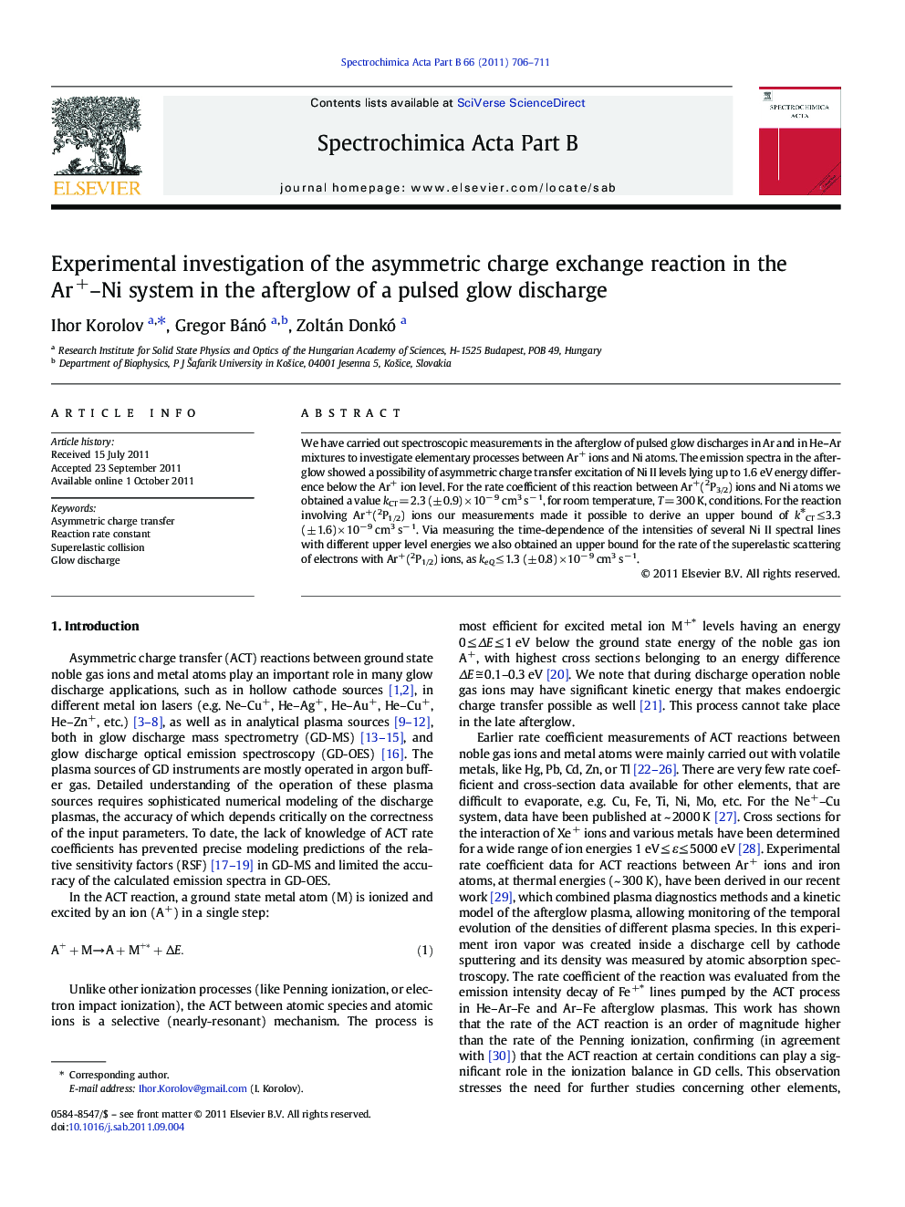 Experimental investigation of the asymmetric charge exchange reaction in the Ar+–Ni system in the afterglow of a pulsed glow discharge