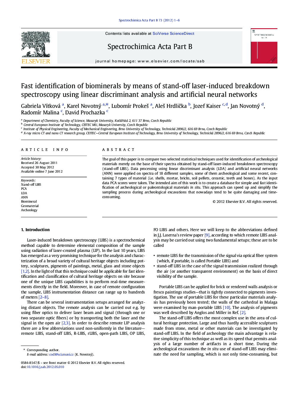 Fast identification of biominerals by means of stand-off laser‐induced breakdown spectroscopy using linear discriminant analysis and artificial neural networks