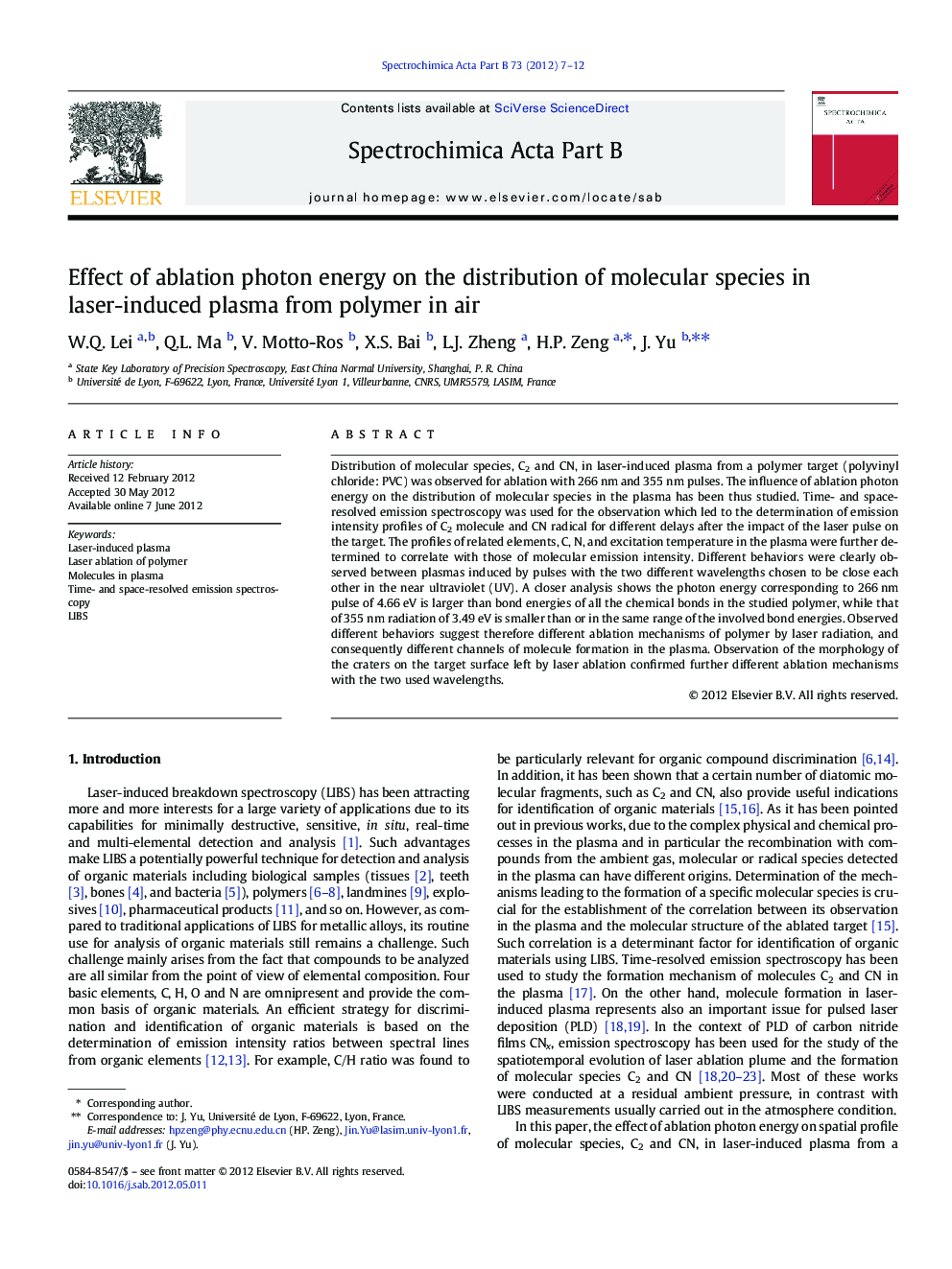 Effect of ablation photon energy on the distribution of molecular species in laser-induced plasma from polymer in air