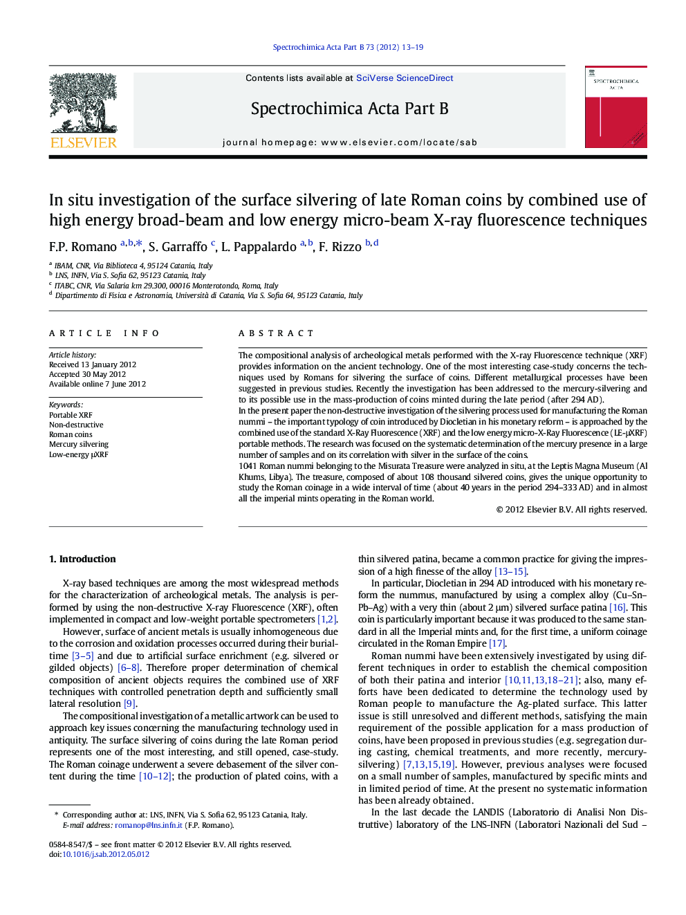 In situ investigation of the surface silvering of late Roman coins by combined use of high energy broad-beam and low energy micro-beam X-ray fluorescence techniques