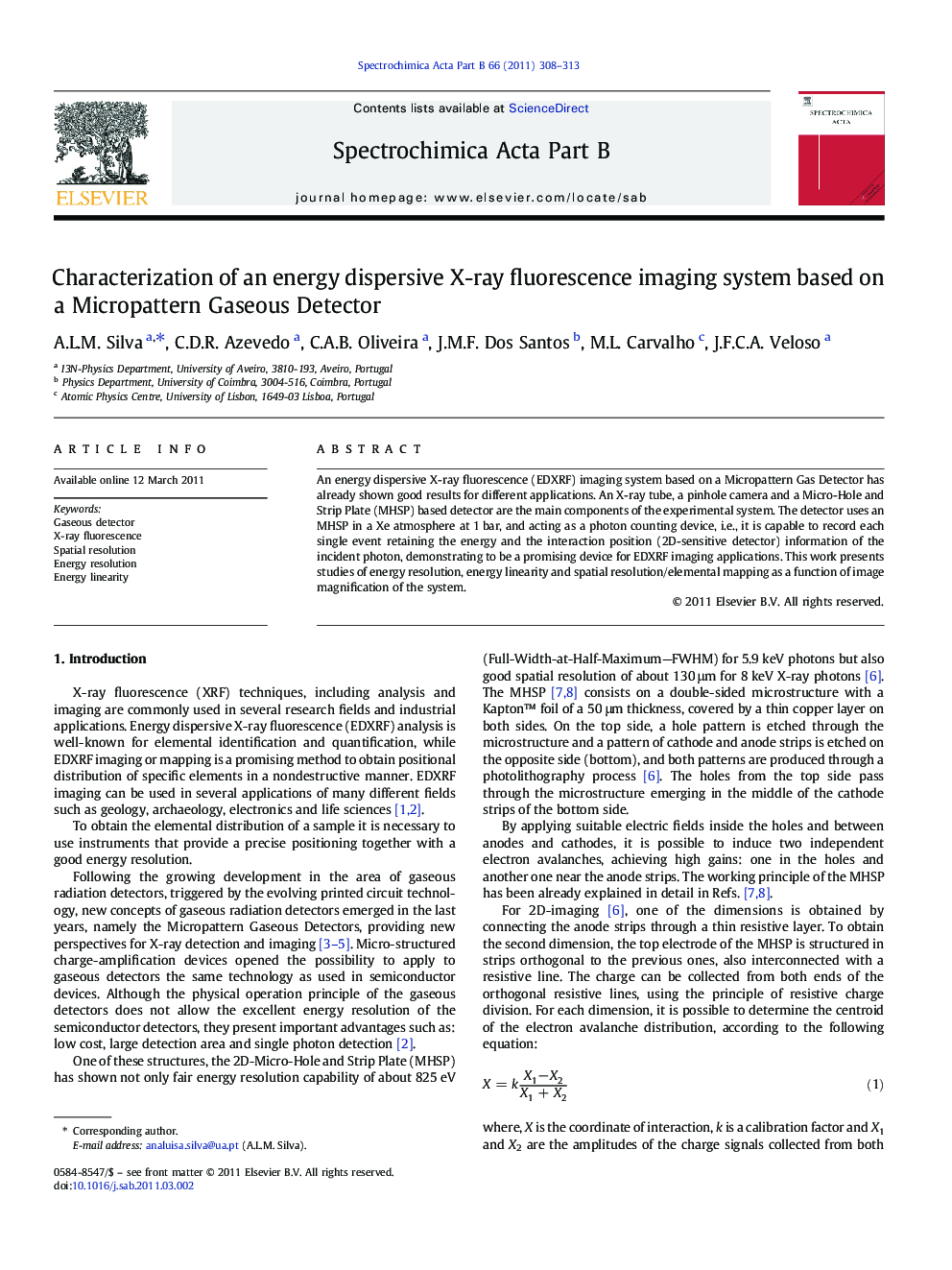 Characterization of an energy dispersive X-ray fluorescence imaging system based on a Micropattern Gaseous Detector