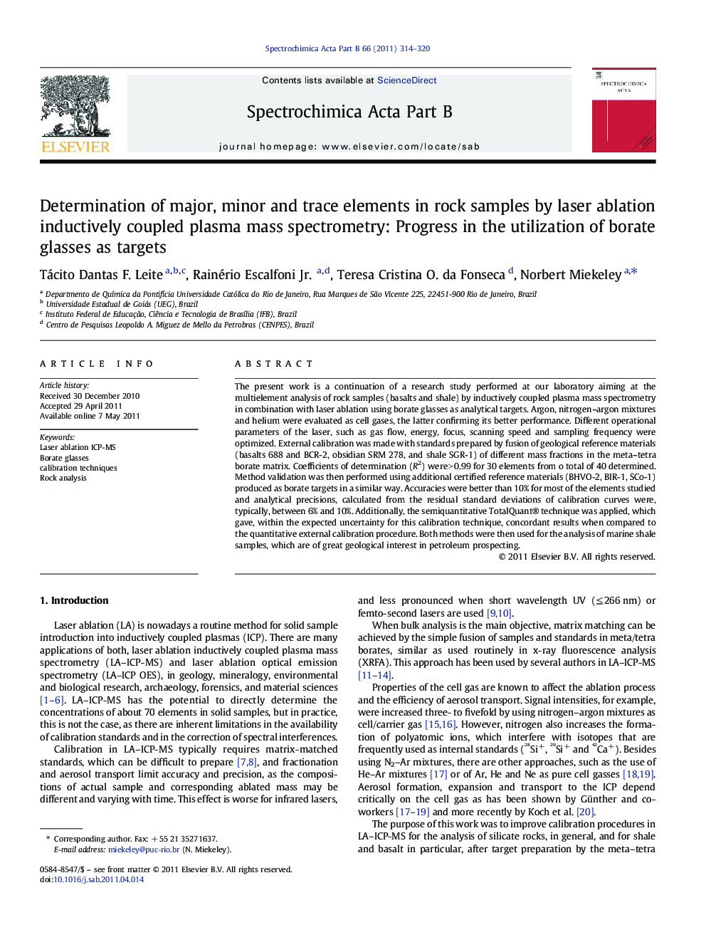 Determination of major, minor and trace elements in rock samples by laser ablation inductively coupled plasma mass spectrometry: Progress in the utilization of borate glasses as targets