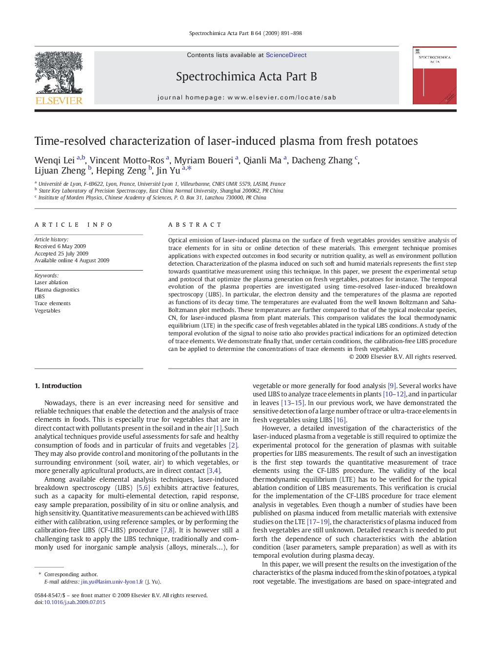 Time-resolved characterization of laser-induced plasma from fresh potatoes