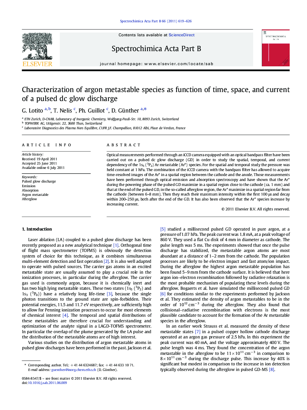 Characterization of argon metastable species as function of time, space, and current of a pulsed dc glow discharge