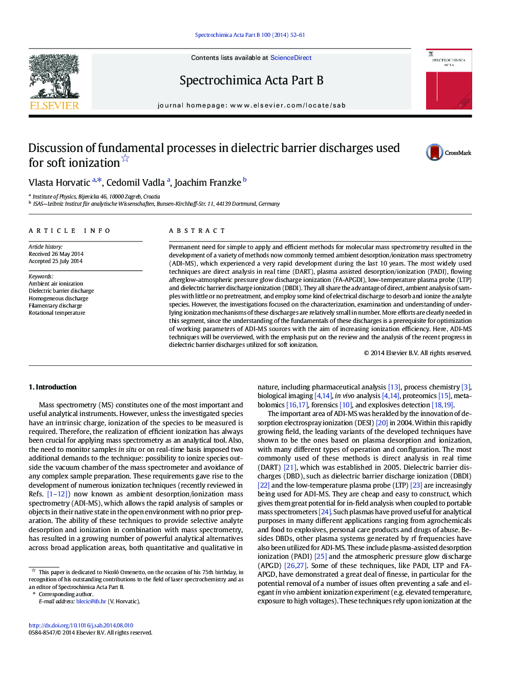 Discussion of fundamental processes in dielectric barrier discharges used for soft ionization 