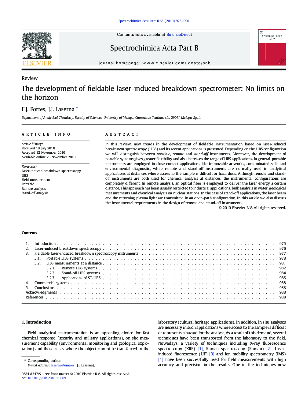 The development of fieldable laser-induced breakdown spectrometer: No limits on the horizon