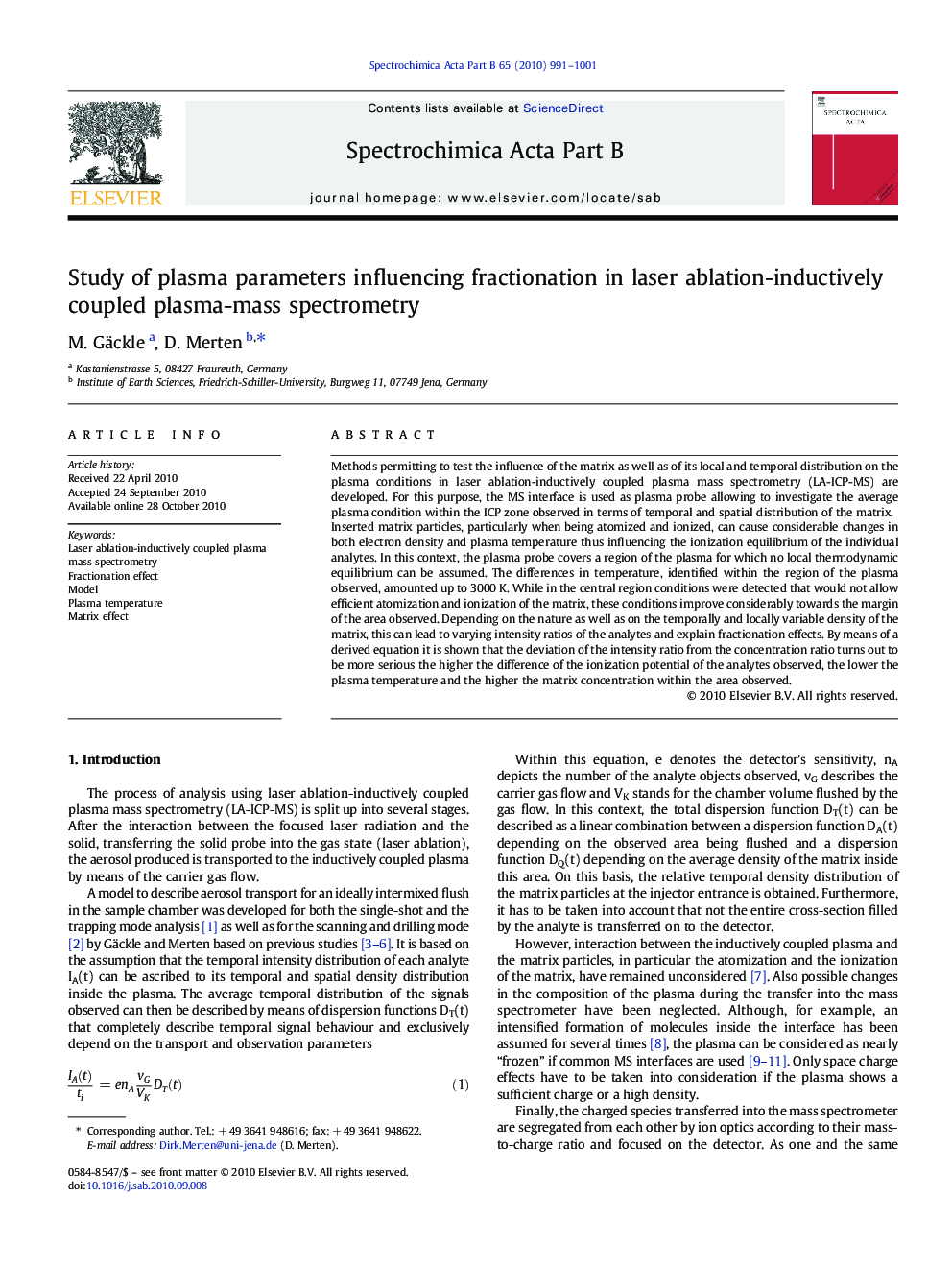 Study of plasma parameters influencing fractionation in laser ablation-inductively coupled plasma-mass spectrometry