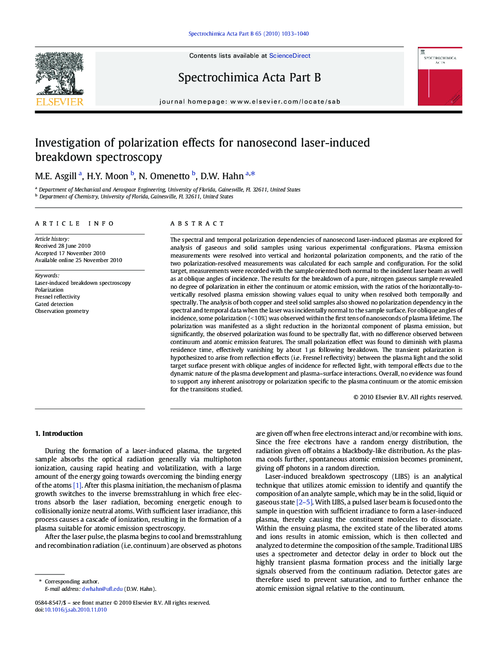 Investigation of polarization effects for nanosecond laser-induced breakdown spectroscopy