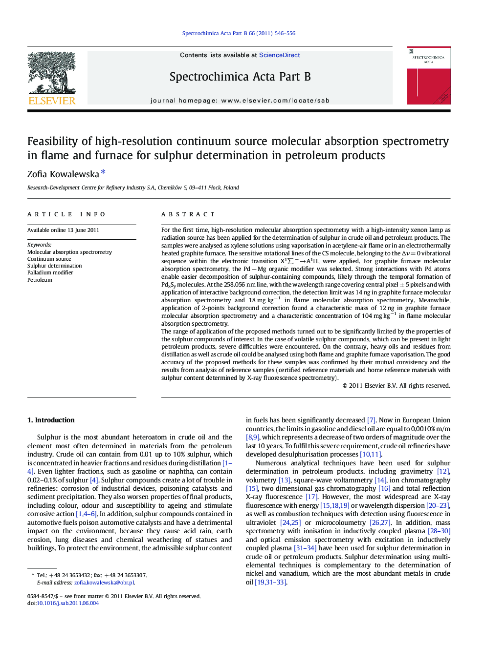 Feasibility of high-resolution continuum source molecular absorption spectrometry in flame and furnace for sulphur determination in petroleum products