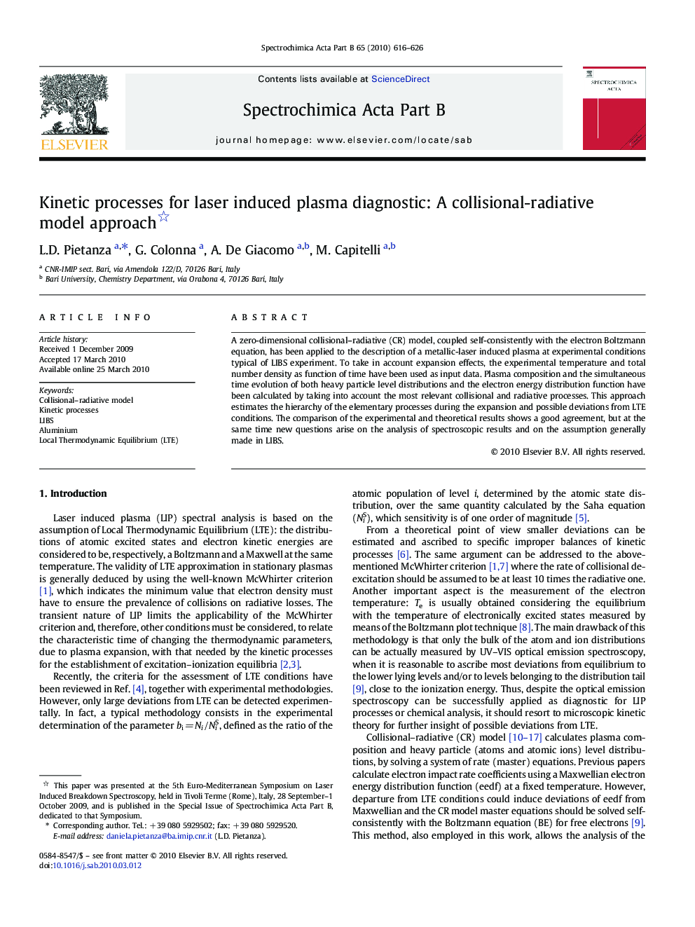 Kinetic processes for laser induced plasma diagnostic: A collisional-radiative model approach 