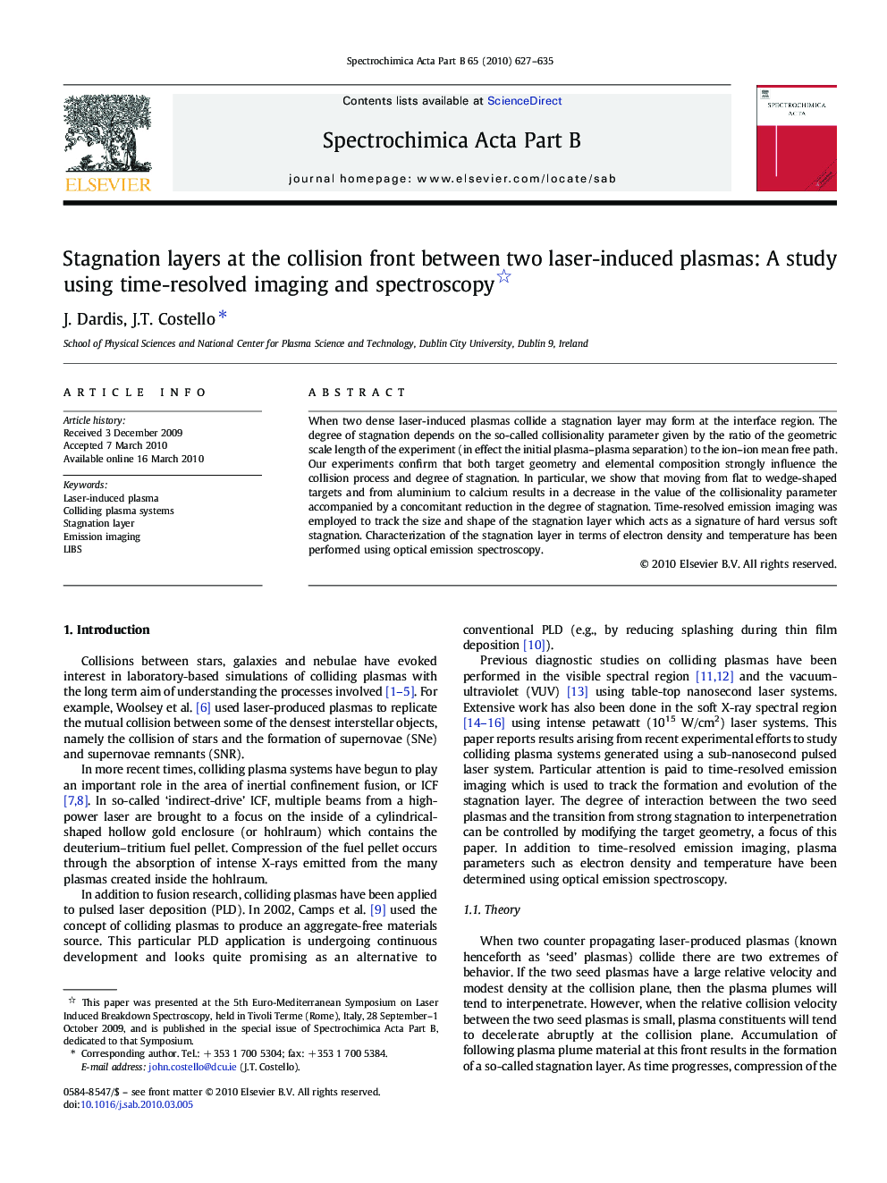 Stagnation layers at the collision front between two laser-induced plasmas: A study using time-resolved imaging and spectroscopy 