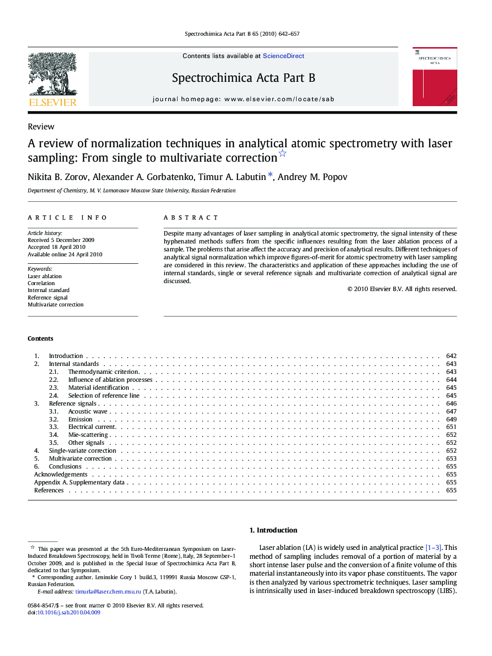 A review of normalization techniques in analytical atomic spectrometry with laser sampling: From single to multivariate correction 