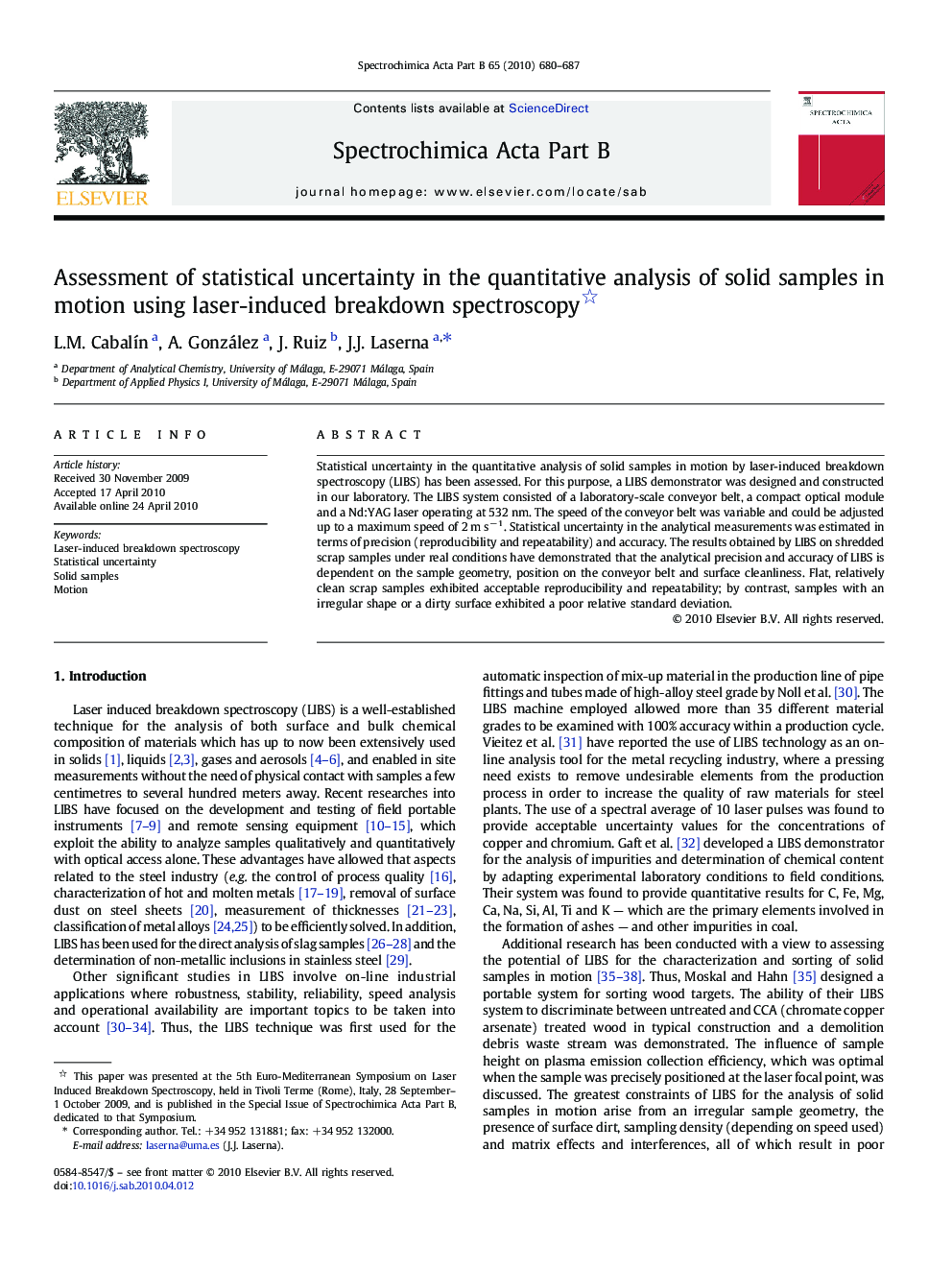 Assessment of statistical uncertainty in the quantitative analysis of solid samples in motion using laser-induced breakdown spectroscopy 