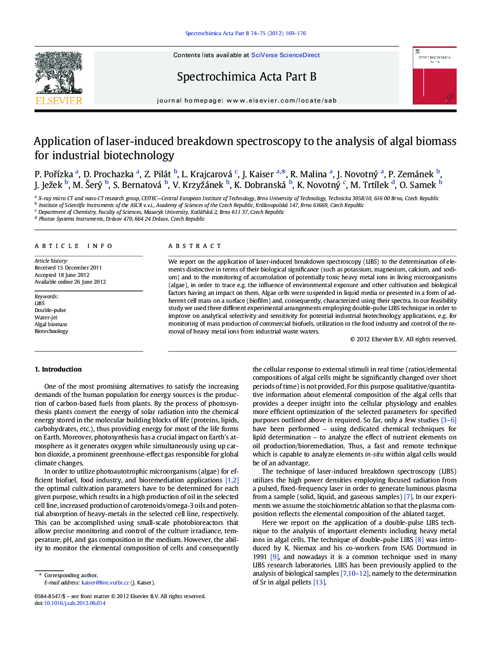 Application of laser-induced breakdown spectroscopy to the analysis of algal biomass for industrial biotechnology