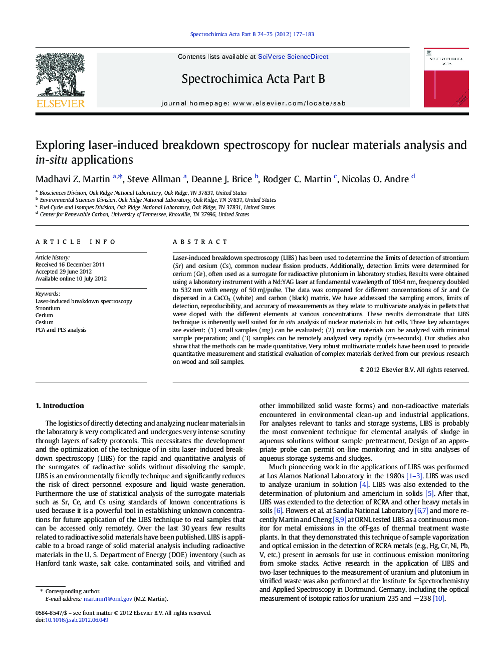 Exploring laser-induced breakdown spectroscopy for nuclear materials analysis and in-situ applications