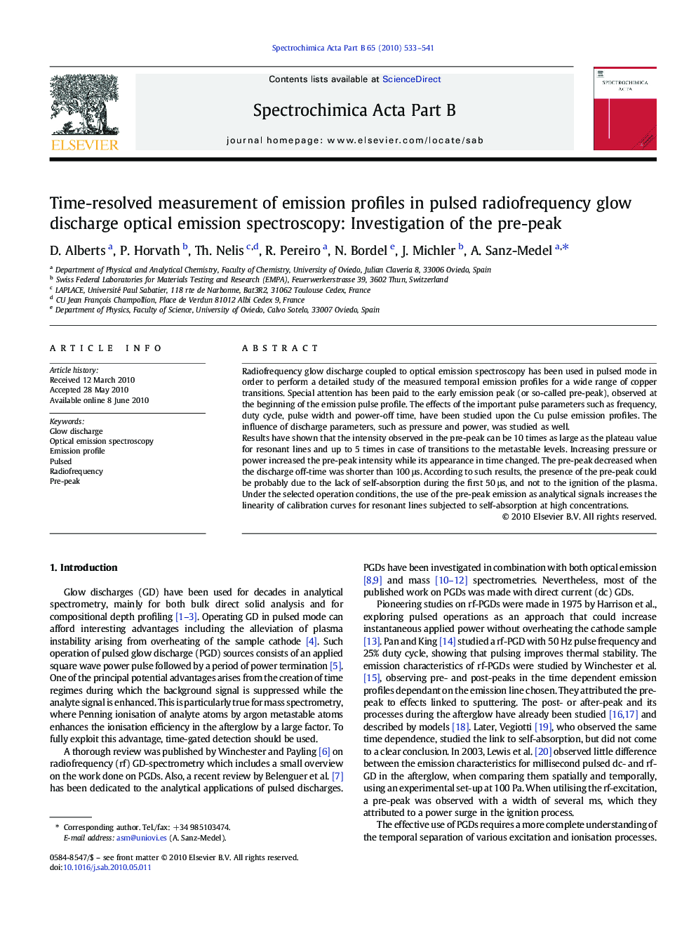 Time-resolved measurement of emission profiles in pulsed radiofrequency glow discharge optical emission spectroscopy: Investigation of the pre-peak