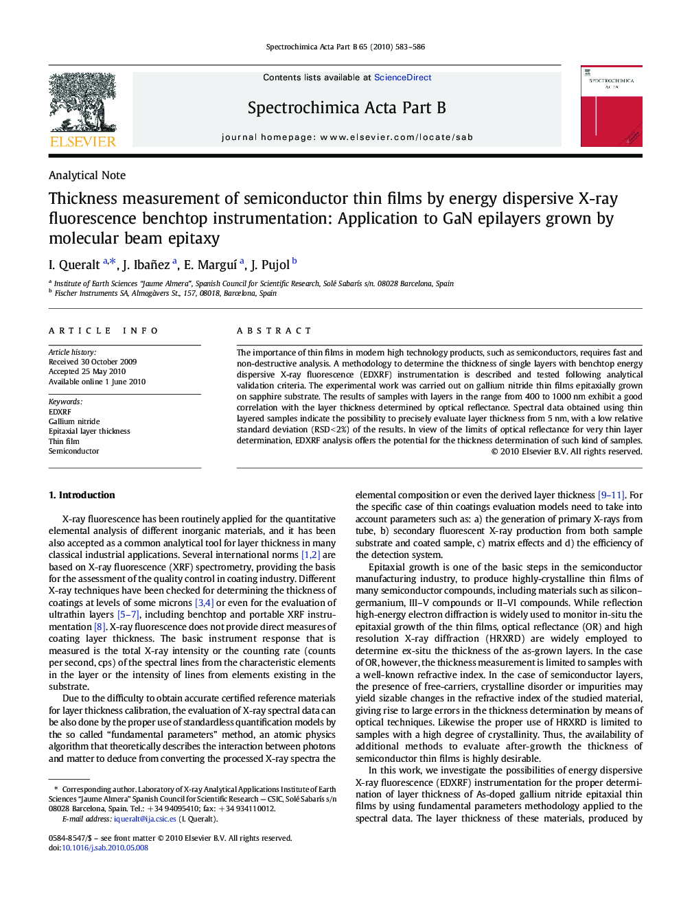 Thickness measurement of semiconductor thin films by energy dispersive X-ray fluorescence benchtop instrumentation: Application to GaN epilayers grown by molecular beam epitaxy