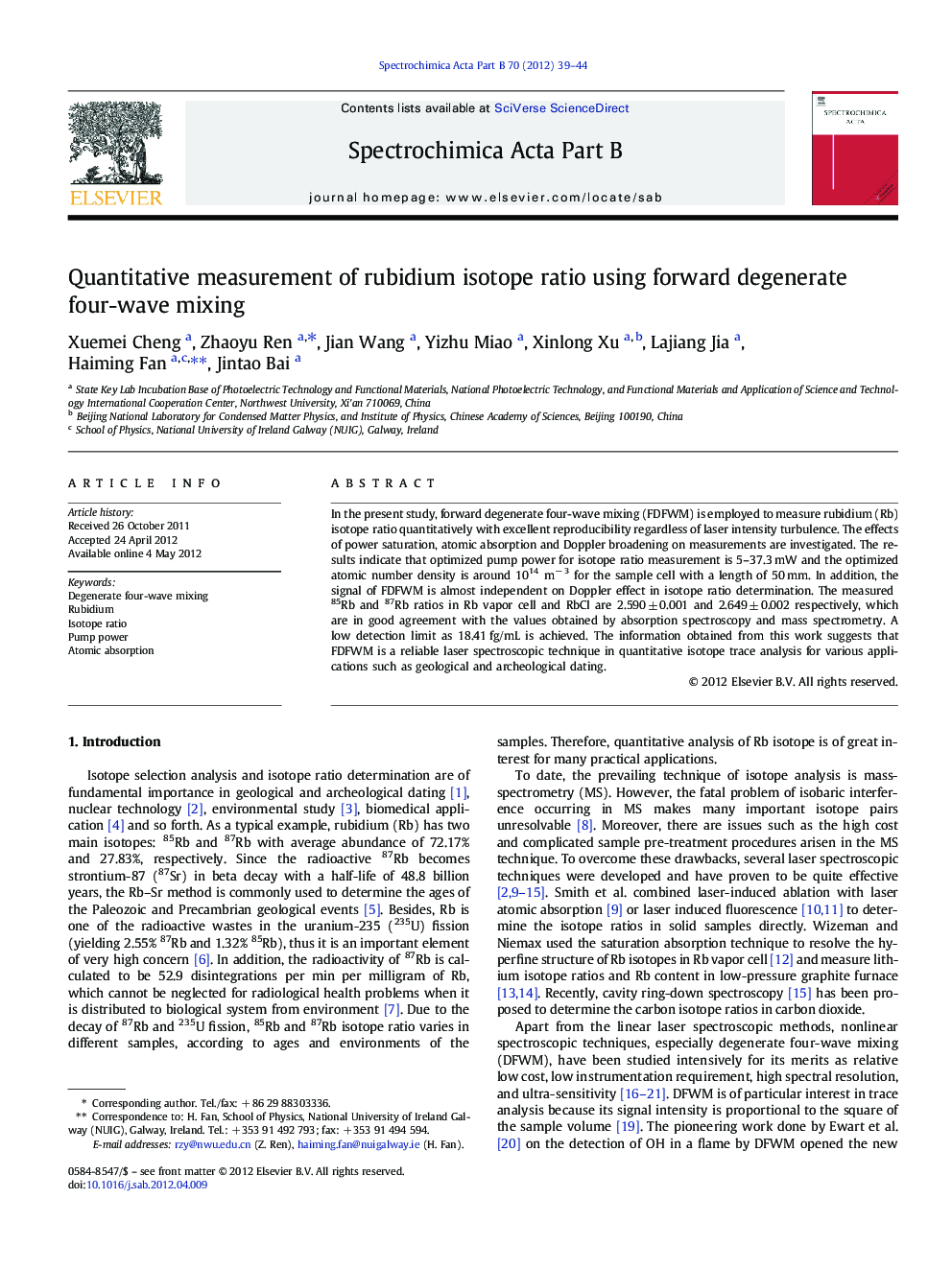 Quantitative measurement of rubidium isotope ratio using forward degenerate four-wave mixing