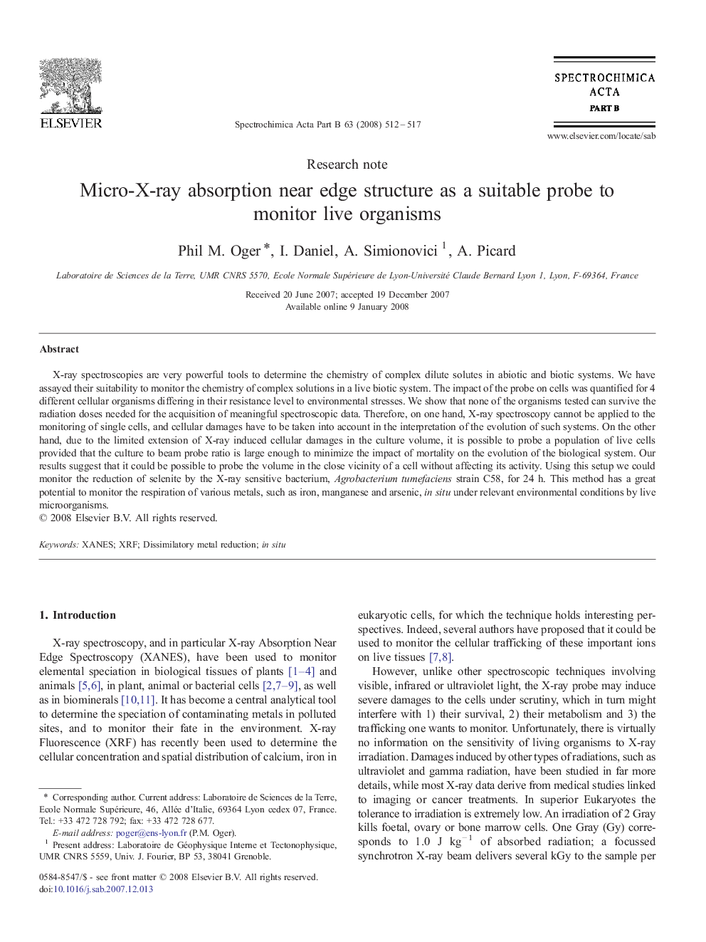 Micro-X-ray absorption near edge structure as a suitable probe to monitor live organisms