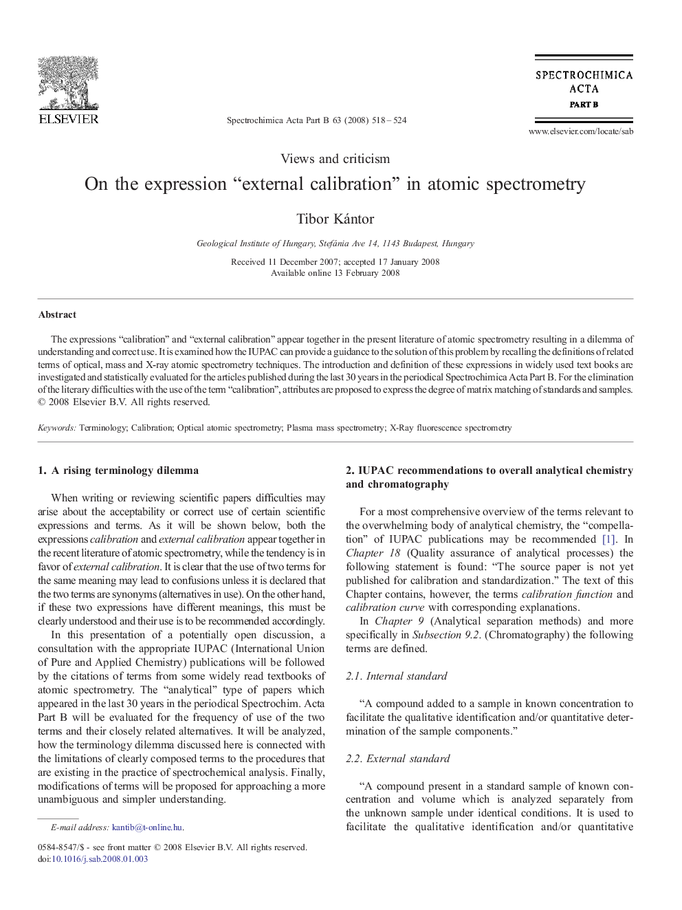 On the expression “external calibration” in atomic spectrometry