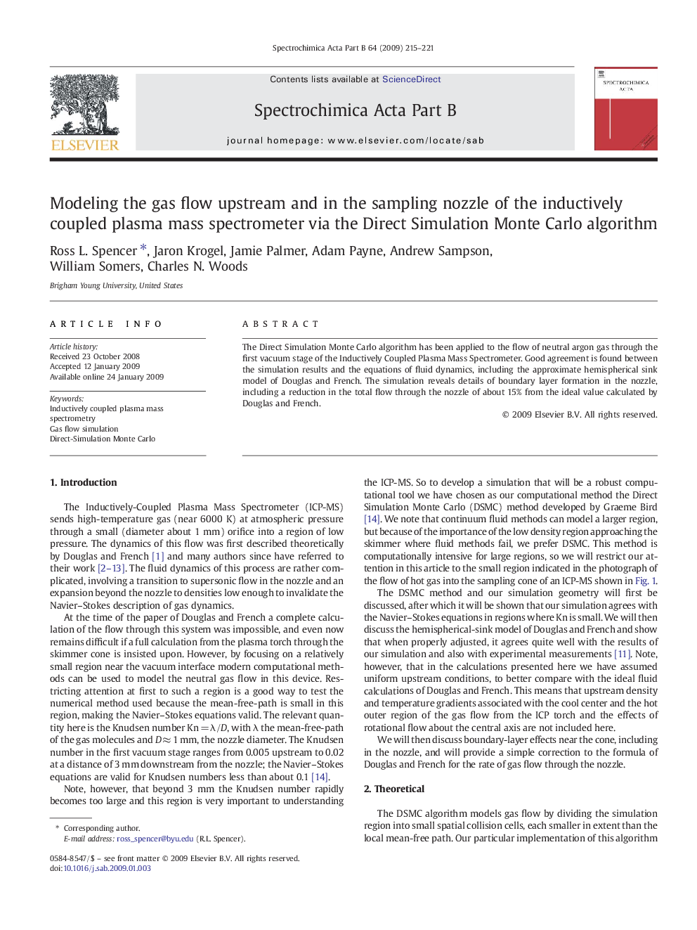 Modeling the gas flow upstream and in the sampling nozzle of the inductively coupled plasma mass spectrometer via the Direct Simulation Monte Carlo algorithm