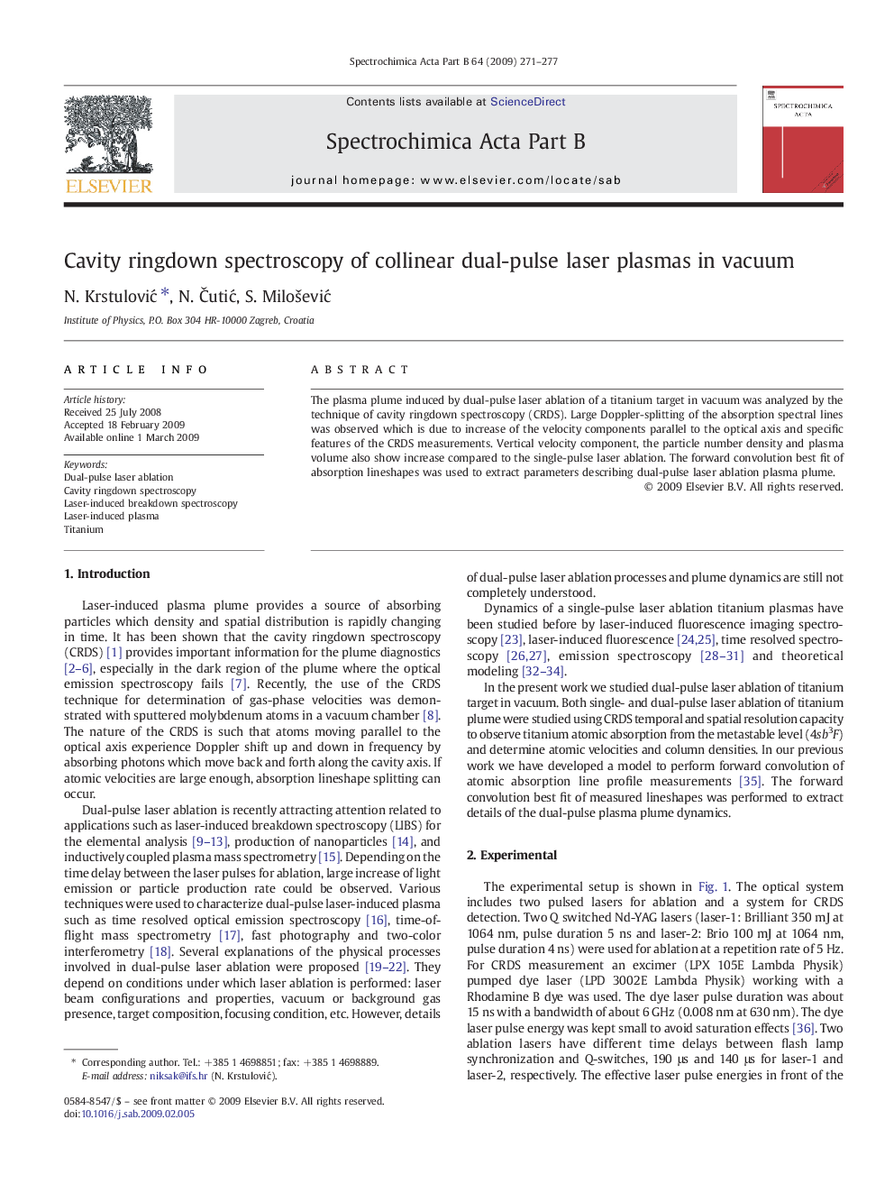 Cavity ringdown spectroscopy of collinear dual-pulse laser plasmas in vacuum