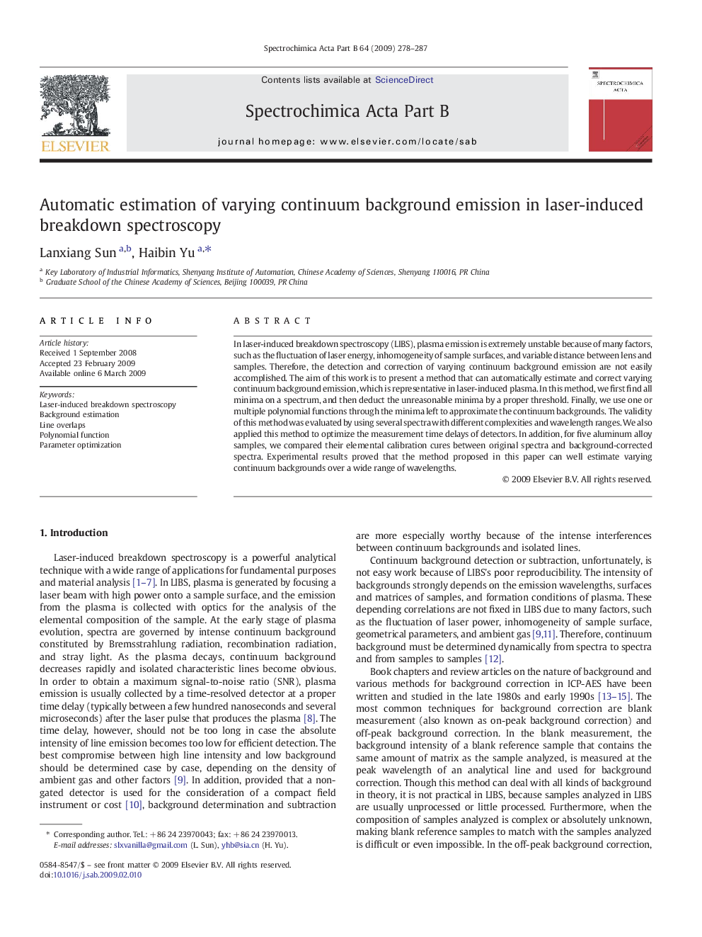 Automatic estimation of varying continuum background emission in laser-induced breakdown spectroscopy