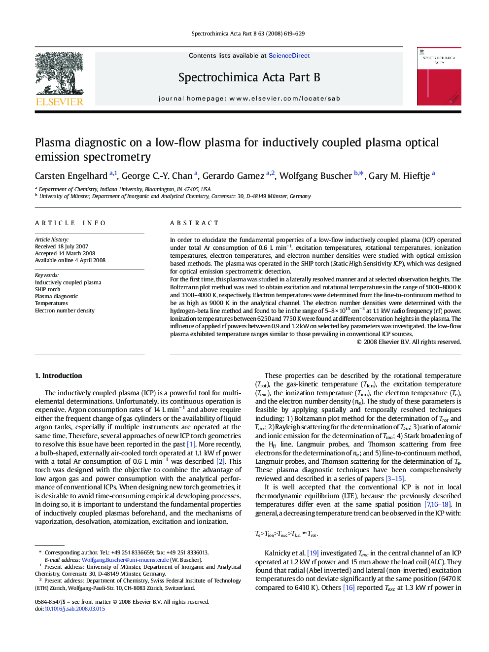 Plasma diagnostic on a low-flow plasma for inductively coupled plasma optical emission spectrometry