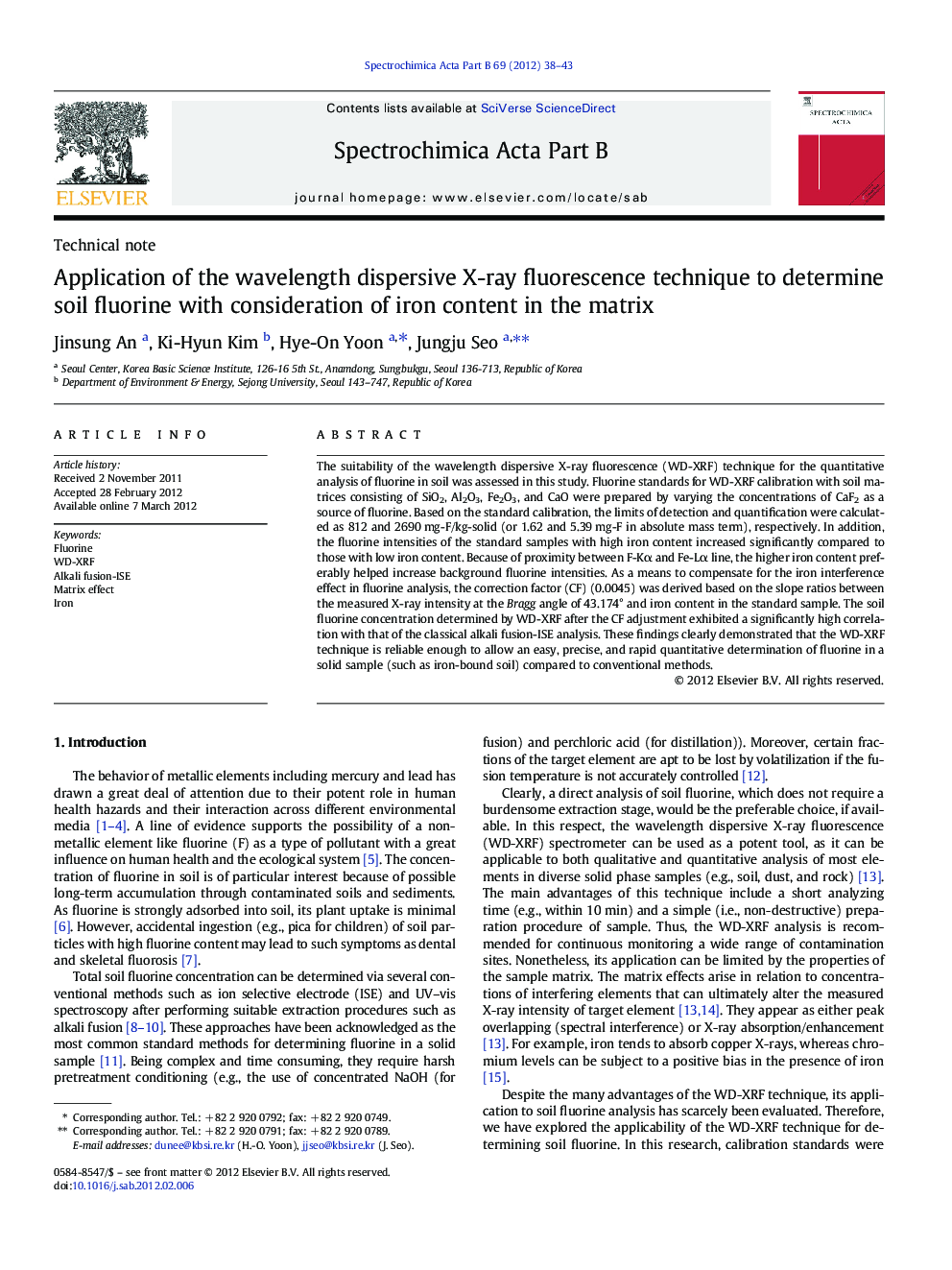 Application of the wavelength dispersive X-ray fluorescence technique to determine soil fluorine with consideration of iron content in the matrix