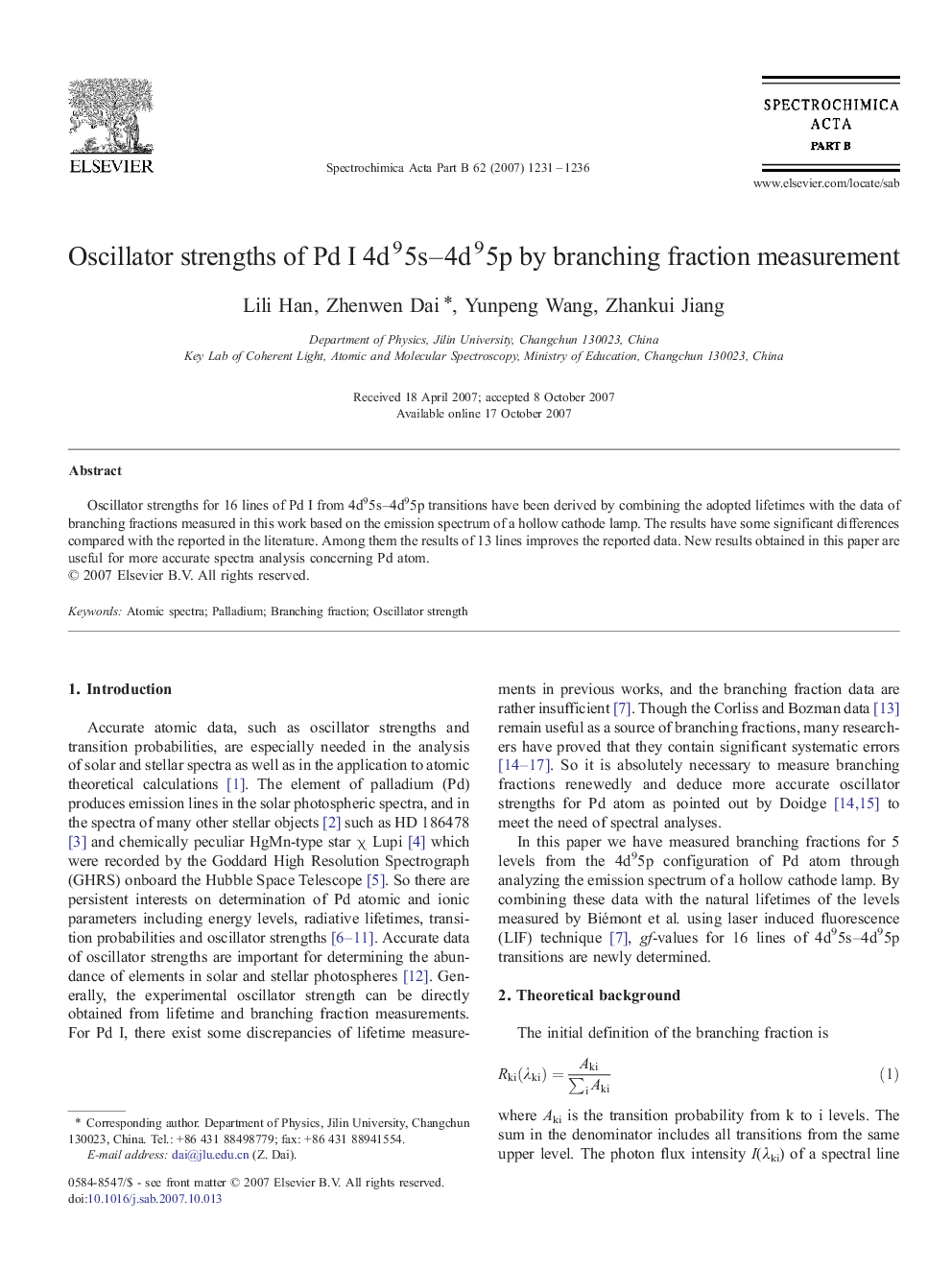 Oscillator strengths of Pd I 4d95s-4d95p by branching fraction measurement