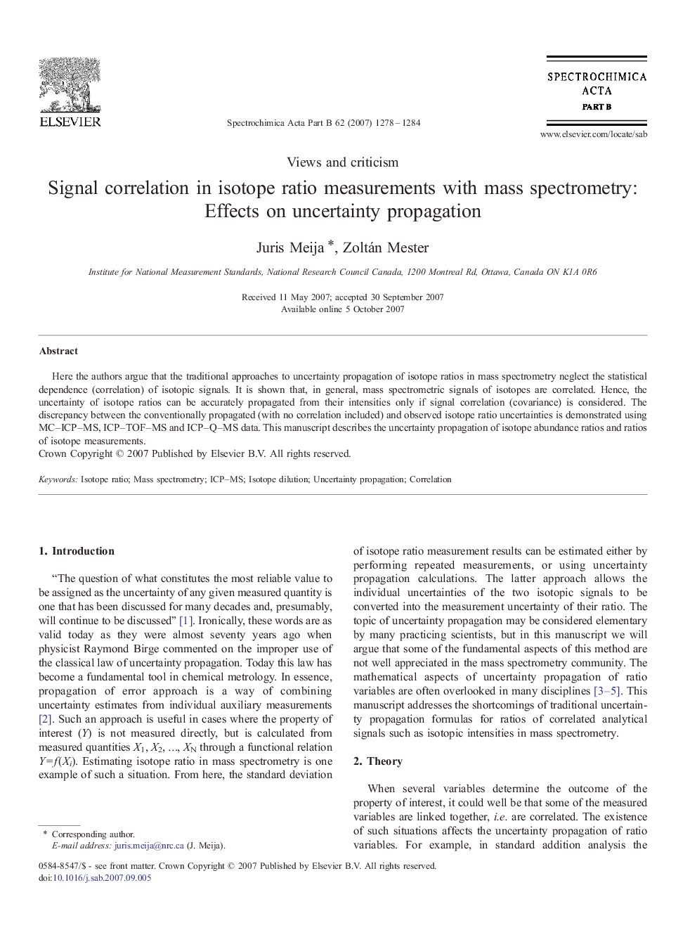 Signal correlation in isotope ratio measurements with mass spectrometry: Effects on uncertainty propagation