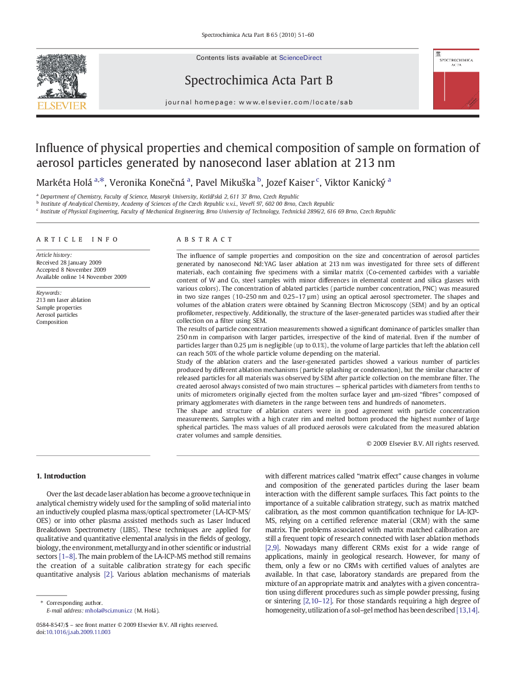 Influence of physical properties and chemical composition of sample on formation of aerosol particles generated by nanosecond laser ablation at 213 nm