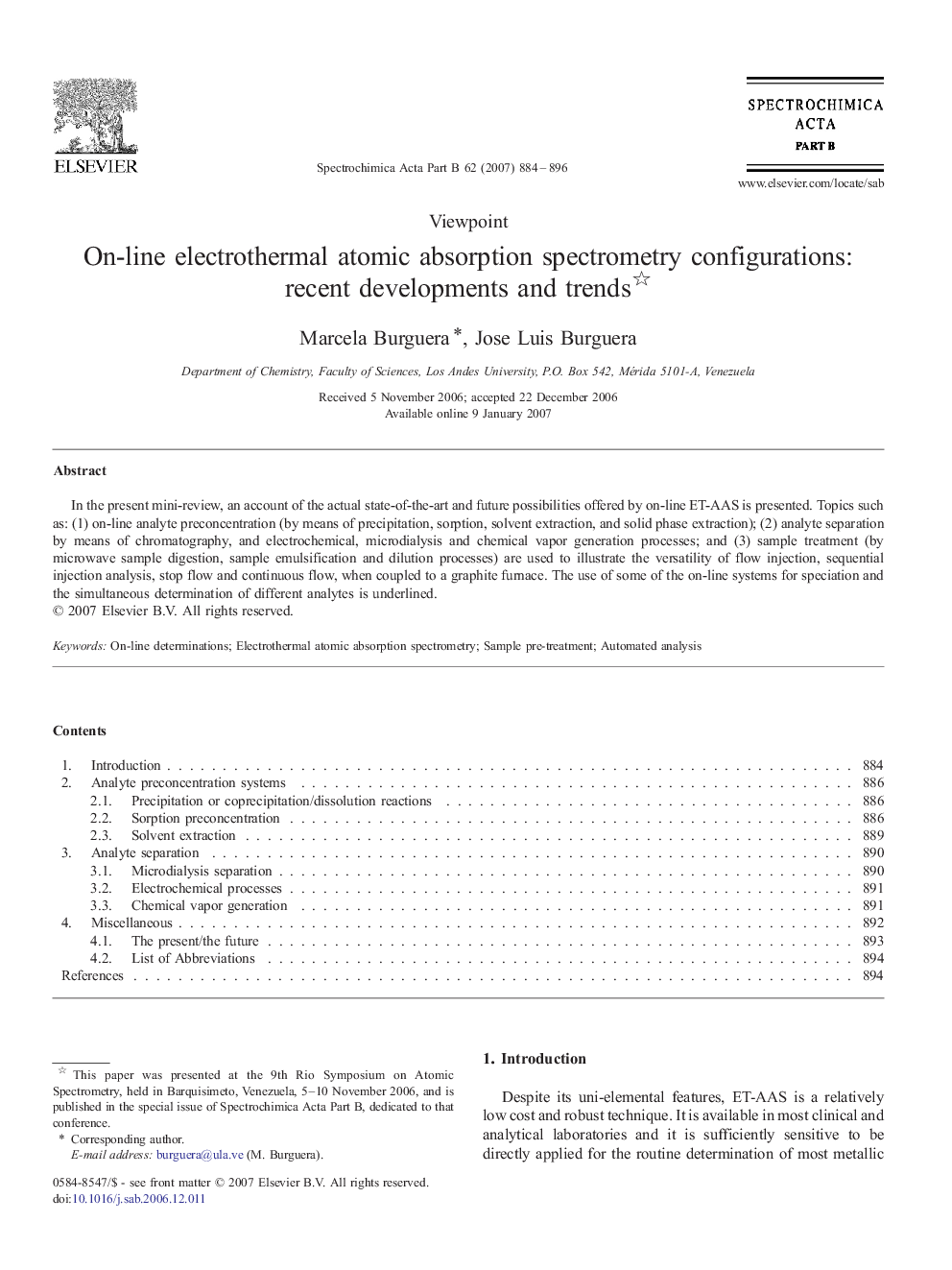 On-line electrothermal atomic absorption spectrometry configurations: recent developments and trends 