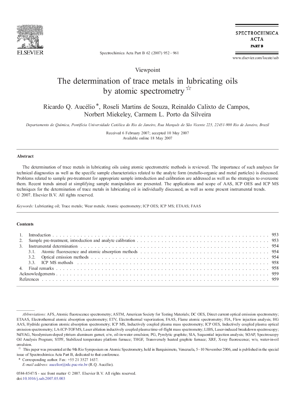 The determination of trace metals in lubricating oils by atomic spectrometry 