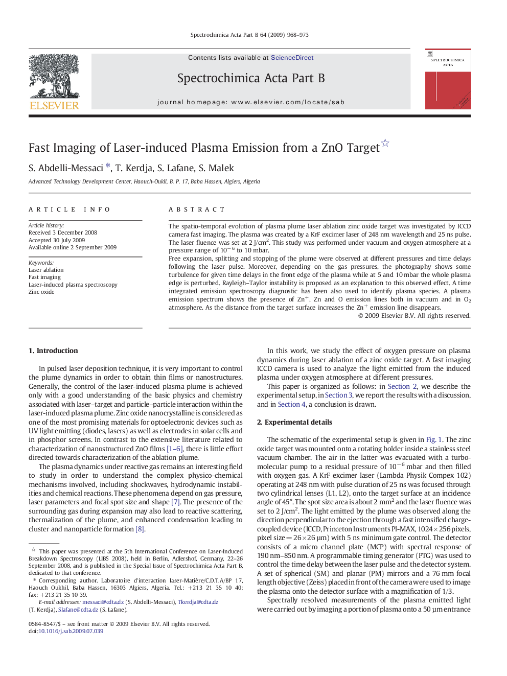 Fast Imaging of Laser-induced Plasma Emission from a ZnO Target 