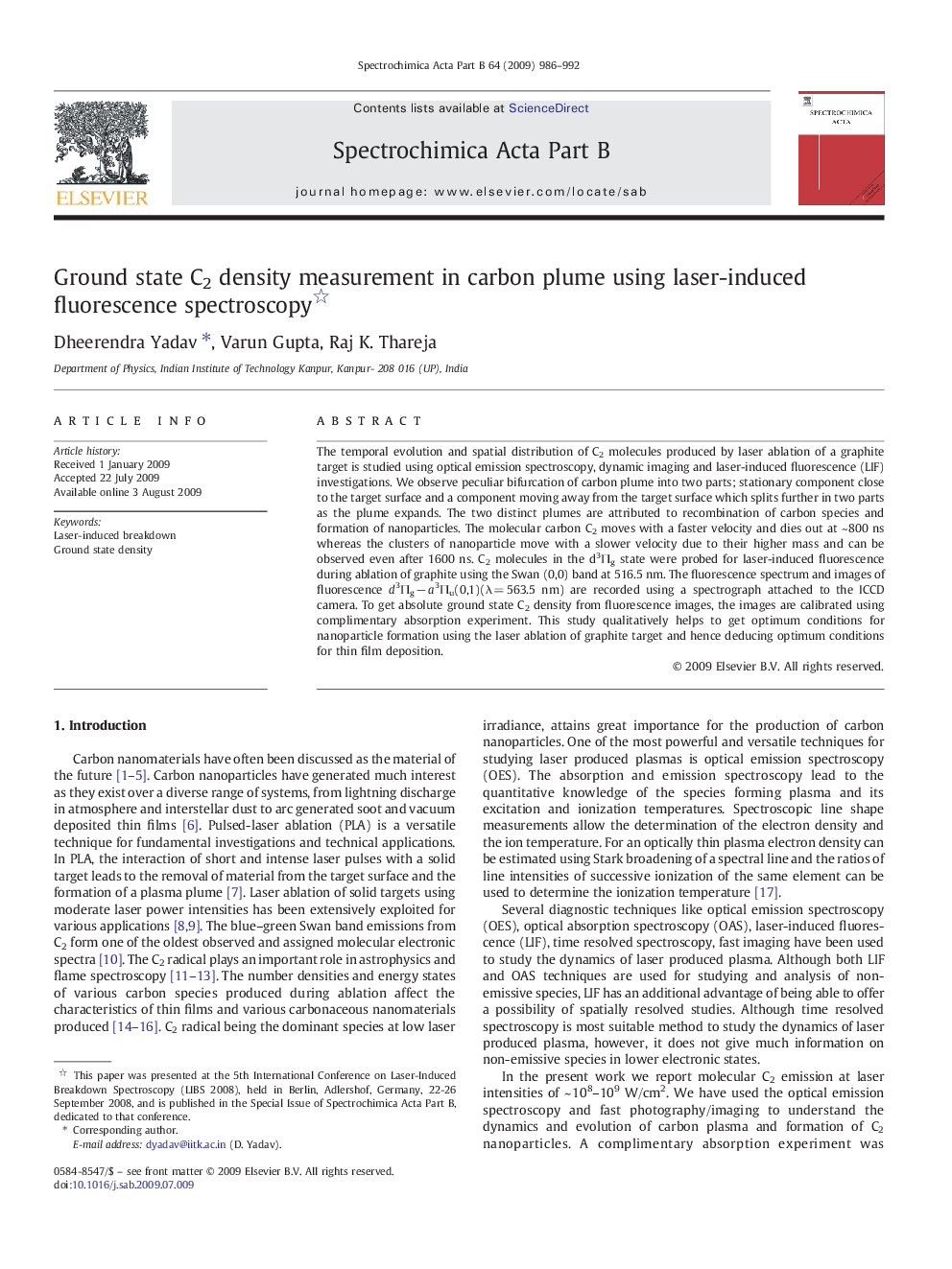 Ground state C2 density measurement in carbon plume using laser-induced fluorescence spectroscopy