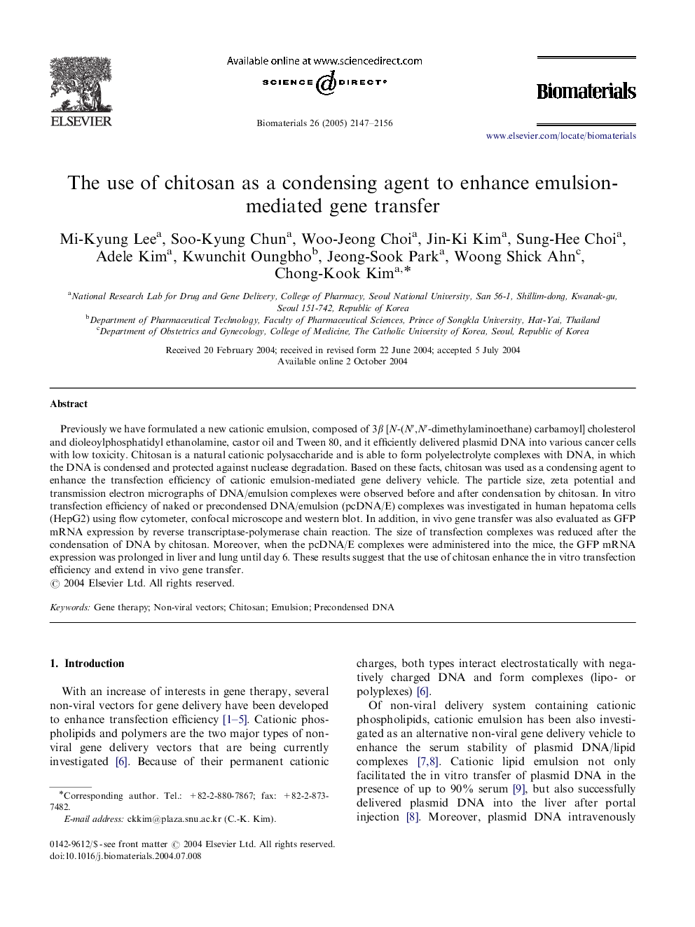 The use of chitosan as a condensing agent to enhance emulsion-mediated gene transfer