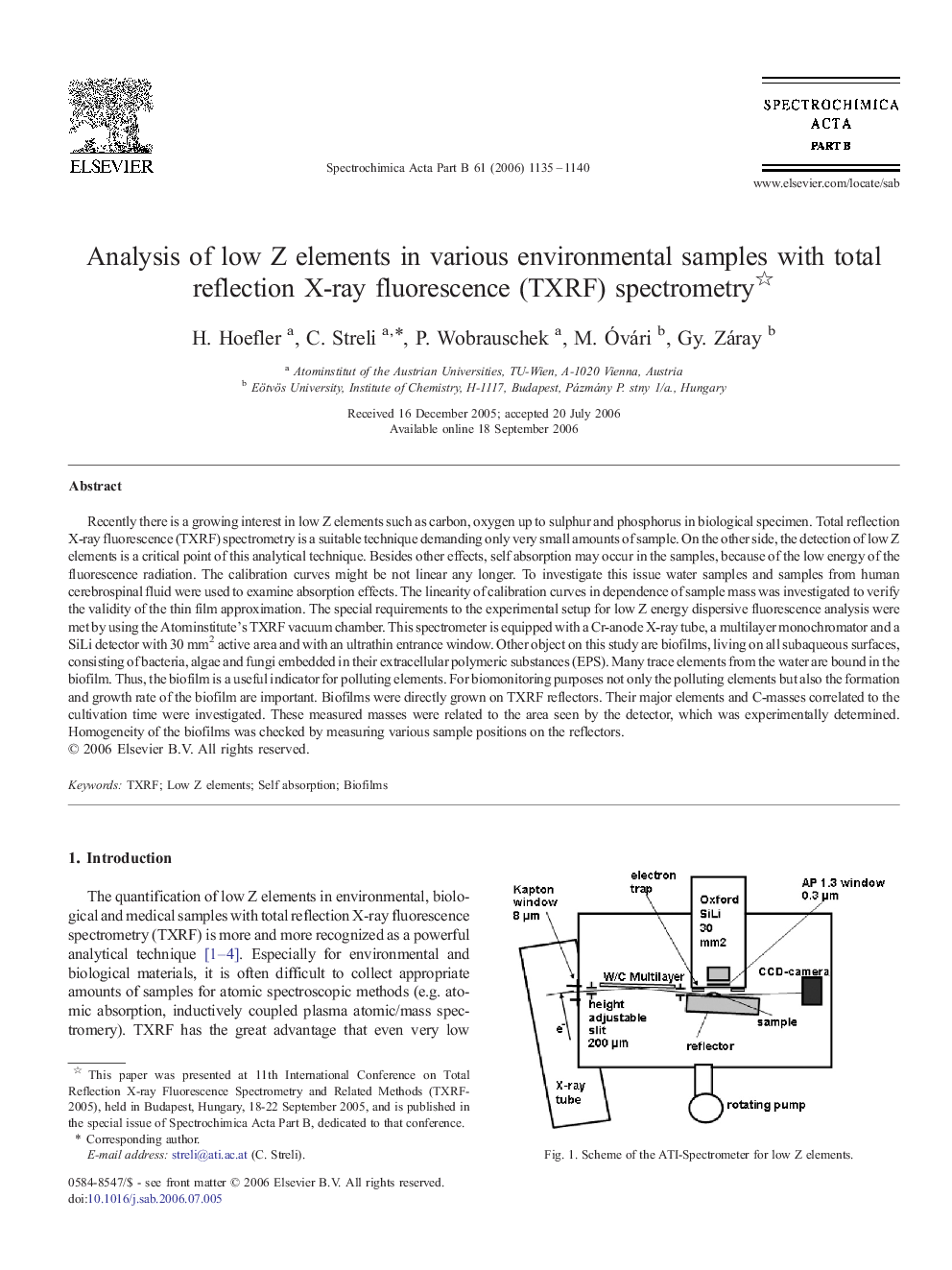 Analysis of low Z elements in various environmental samples with total reflection X-ray fluorescence (TXRF) spectrometry 