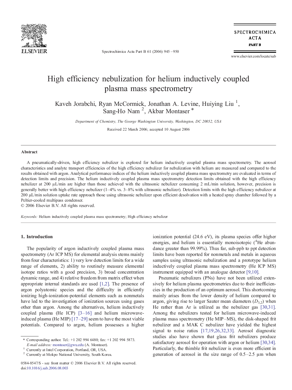 High efficiency nebulization for helium inductively coupled plasma mass spectrometry