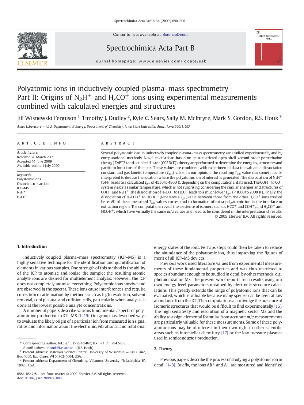 Polyatomic ions in inductively coupled plasma–mass spectrometry: Part II: Origins of N2H+ and HxCO+ ions using experimental measurements combined with calculated energies and structures