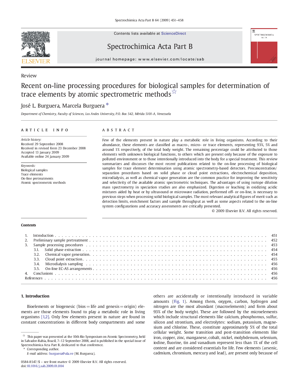 Recent on-line processing procedures for biological samples for determination of trace elements by atomic spectrometric methods 