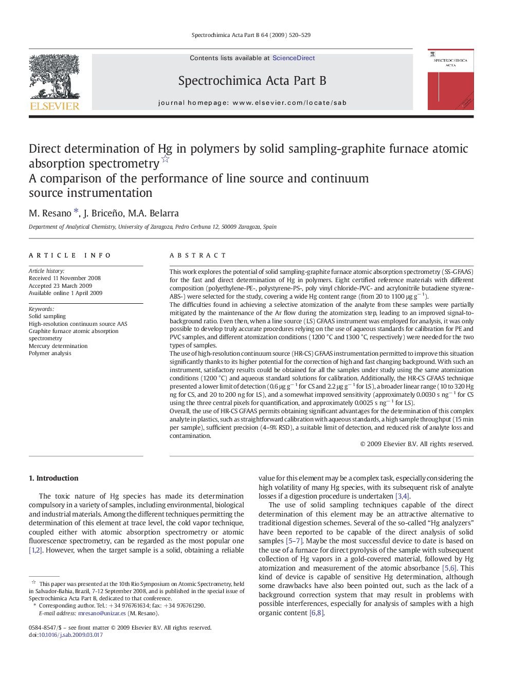 Direct determination of Hg in polymers by solid sampling-graphite furnace atomic absorption spectrometry : A comparison of the performance of line source and continuum source instrumentation