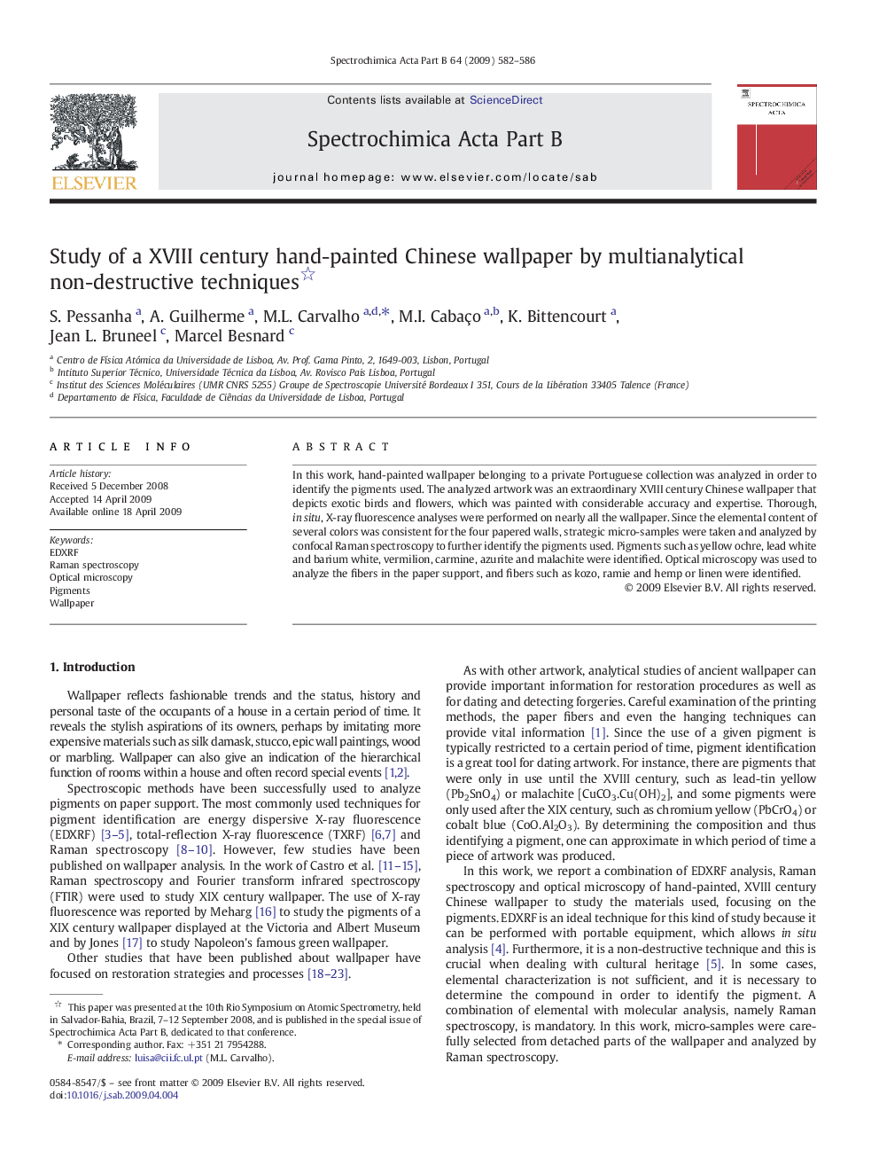 Study of a XVIII century hand-painted Chinese wallpaper by multianalytical non-destructive techniques 