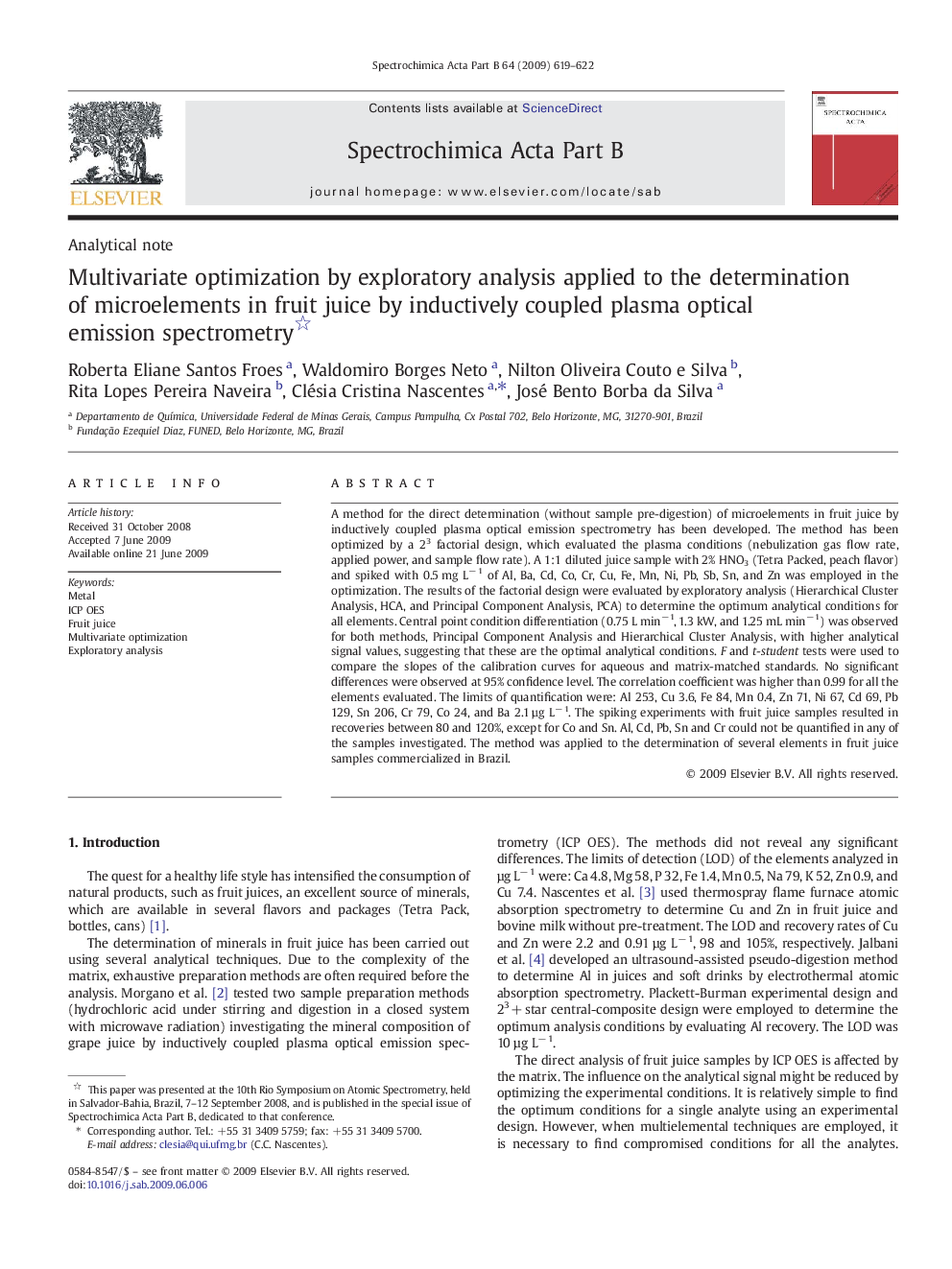 Multivariate optimization by exploratory analysis applied to the determination of microelements in fruit juice by inductively coupled plasma optical emission spectrometry 