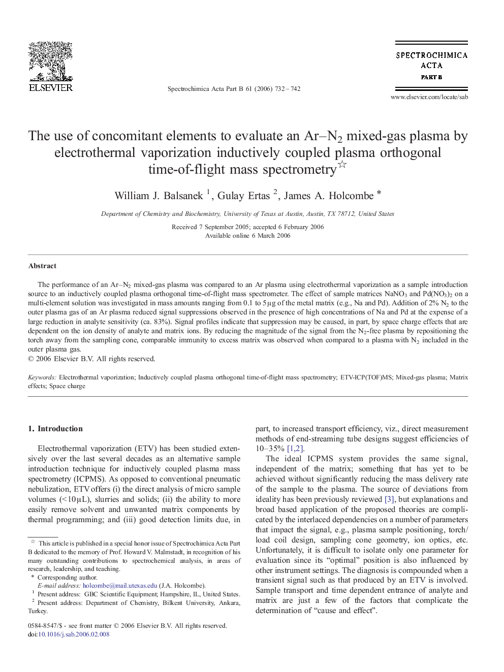 The use of concomitant elements to evaluate an Ar-N2 mixed-gas plasma by electrothermal vaporization inductively coupled plasma orthogonal time-of-flight mass spectrometry