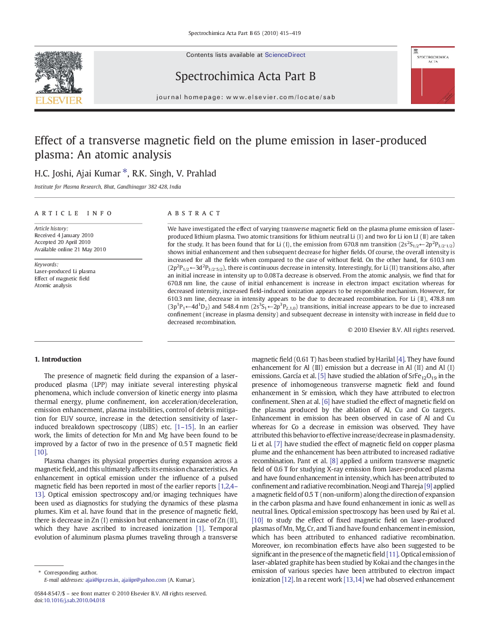 Effect of a transverse magnetic field on the plume emission in laser-produced plasma: An atomic analysis