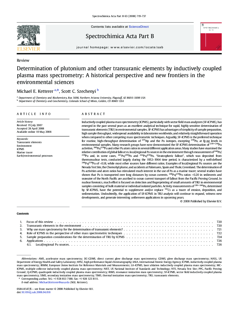 Determination of plutonium and other transuranic elements by inductively coupled plasma mass spectrometry: A historical perspective and new frontiers in the environmental sciences